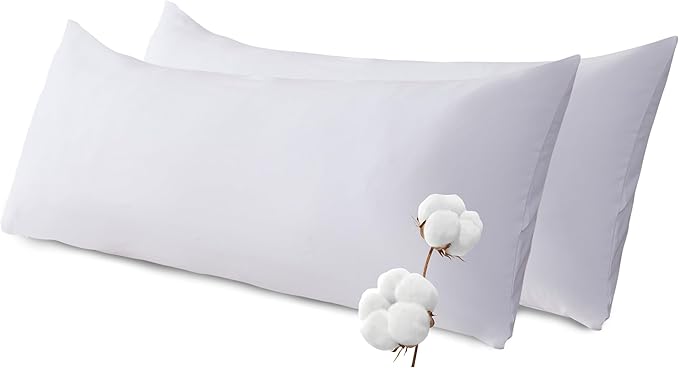 SHOUREN Cotton Memory Foam Body Pillow Insert (2 Pack)- Cooling Breathable Full Body Pillow for Side Sleeper - Soft Long Bed Pillow for Adults - 20 x 54 inch-White