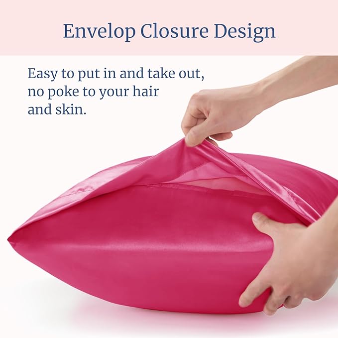 BEDELITE Satin Pillowcase for Hair and Skin, Super Soft and Cooling Similar to Silk Pillow Cases 2 Pack with Envelope Closure, Gift for Women Men(20"x40" King Size, Hot Pink)