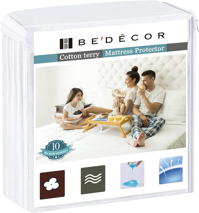 Bedecor King Mattress Protector - Waterproof Fitted Leak Proof Cotton Terry Cover, Washable and Breathable for Adults, Kids, and Pets, Fits 9-18 Inch Deep