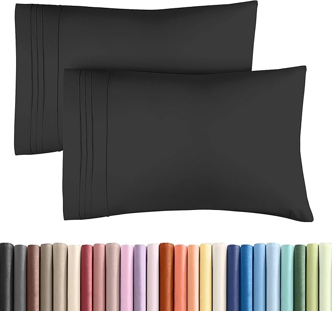 Standard Pillow Cases Set of 2 - Ultra-Soft Hotel Quality Pillowcase Covers - Comfy & Wrinkle Free - Stain and Fade Resistant - Machine Washable Pillow Protectors - 2 Piece Set - Standard Size Black
