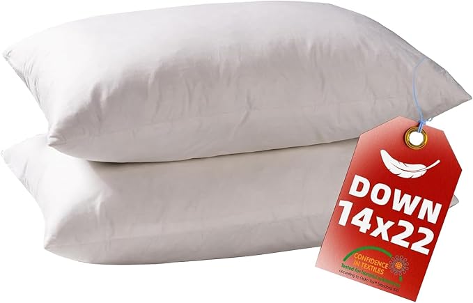14x22 Down Feather Pillow Inserts Set of 2, 100% Organic Cotton Bedding Throw Pillow Inserts Firm Large Lumbar Pillows in Bed Decorative Pillows for Couch