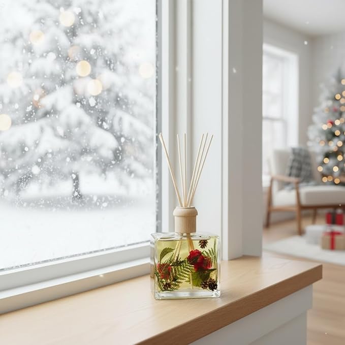 Rosy Rings Essence of Christmas Botanical Reed Diffuser 13oz – Lasts 6-12 Months Floral Aromatherapy Winter Home Fragrance Gift Notes of Eucalyptus, Balsam Fir, Cedarleaf, Pine Cone, Vetiver with Pine