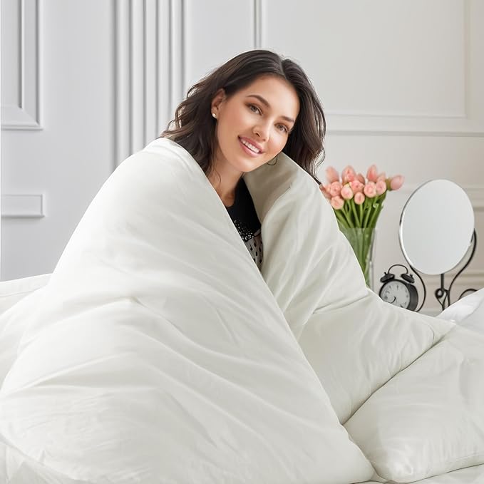 NEXHOME PRO Full Duvet Cover Set – 100% Certified Organic Cotton with Washed Feel & Linen-Like Texture, Comfortable & Breathable, Home Bedding Set Bright White (No Comforter) 8090