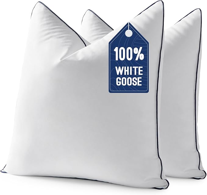 MIULEE Goose Feather Down 28x28 Euro Pillow Insert Set of 2 with 100% Down-Proof Cotton Cover, Soft Fluffy Decorative Pillow for Sofa Bed Couch Living Room White