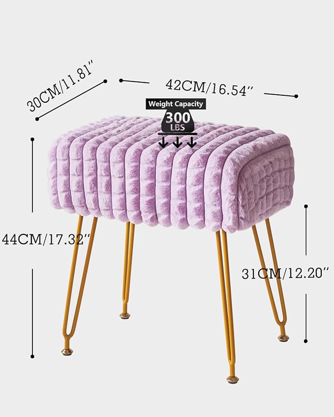 IBUYKE Rectangular Footrest Stool Ottoman, Makeup Vanity Stool Side Table, Velvet Dressing Table Seat, Footstool Chair, Golden Steel Legs, for Makeup Room, Bedroom, Square grid pattern, Purple WBD003V