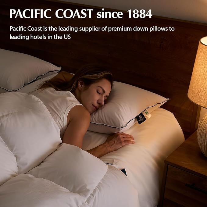 Pacific Coast White Goose Down Fiber Bed Pillow, Hotel Collection Pillow for Back, Stomach and Side Sleeper, Medium Supportive, Downproof, Standard Pillow 1 Pack