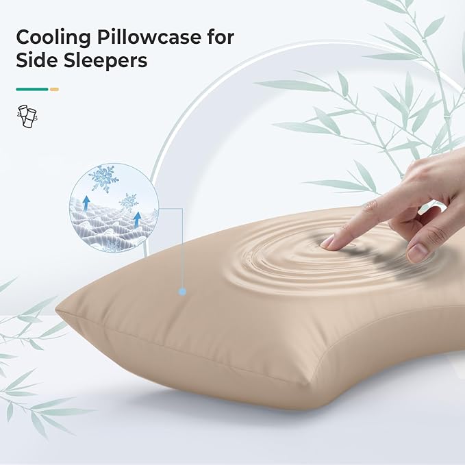 Cooling Curved Queen Pillow Case for Sider Sleeper Breathable Cool Silky Soft Pillow Cover with Zipper for Hot Sleepers,Hair and Skin Friendly,Taupe,1 Pack,20x30IN