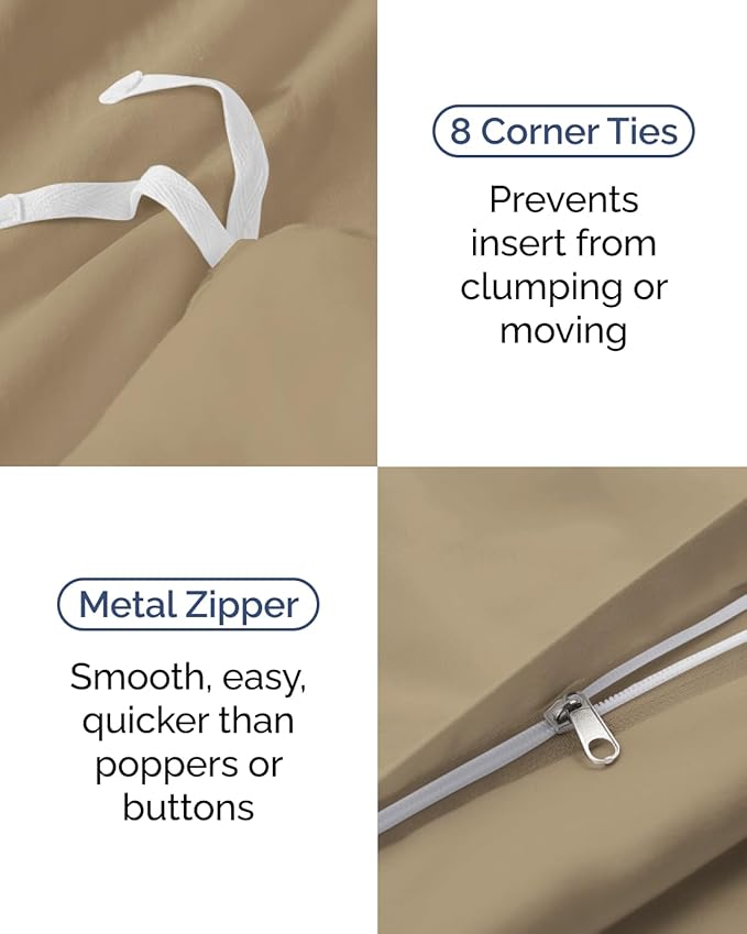Duvet Cover Twin/Twin XL Size Set - Extra Soft Twin/Twin XL Duvet Cover 68" x 90" with 1 Pillow Sham - Hotel Luxury, Easy Care, Fade Free w/ Zipper Closures & Ties - Comfy, Cozy & Breathable (Beige)
