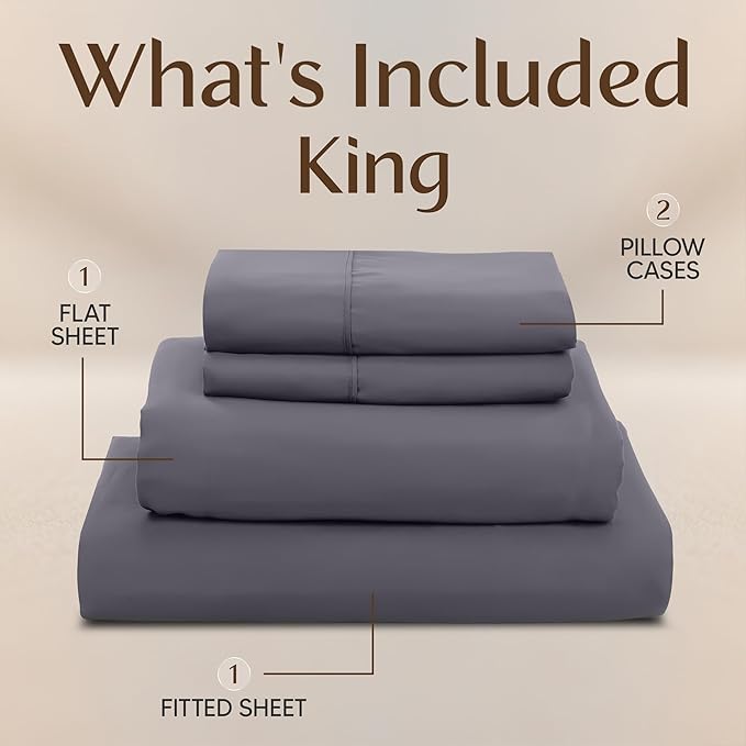 Utopia Bedding King Size Sheet Set – 4 Piece Bed Sheets, Soft and Breathable Microfiber, Includes 1 Fitted Sheet, 1 Flat Sheet and 2 Pillowcases – Oeko Tex (Grey)