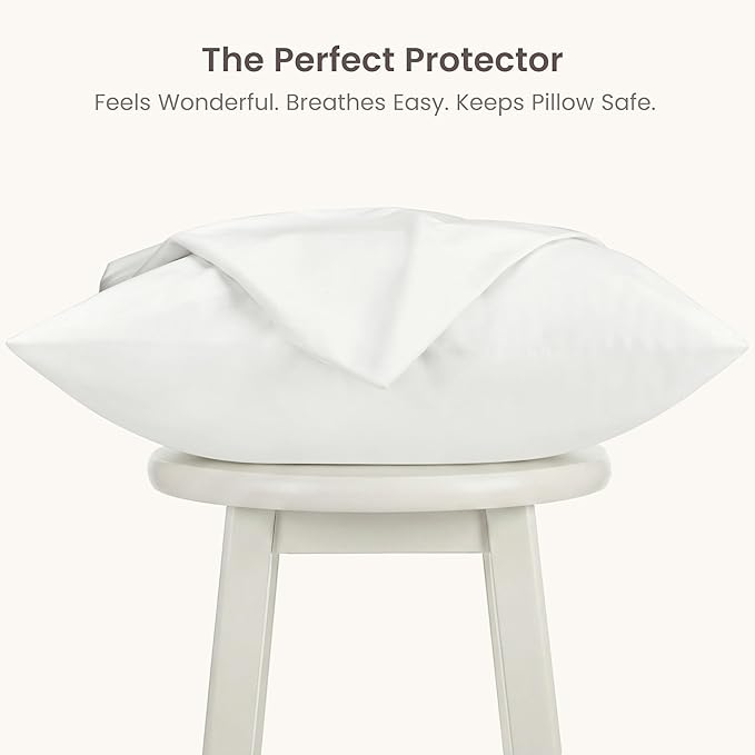 Bioweaves Organic Cotton Jersey Knit Waterproof Pillow Protector Covers with Zipper Closure – GOTS Certified Soft & Quite Pillow Encasement – Queen Size, 20 x 30 inches, Set of 4