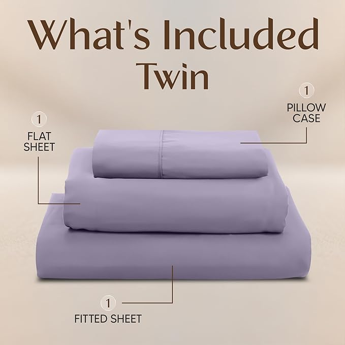 Utopia Bedding Twin Sheet Set – 3 Piece Bed Sheets for Twin Size Bed, Soft and Breathable Microfiber, Includes 1 Fitted Sheet, 1 Flat Sheet and 1 Pillowcase – Oeko Tex (Lavender)