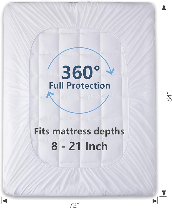 CozyLux California King Size Mattress Pad Pillow Top Cotton Cooling Mattress Topper 8-21" Deep Pocket Mattress Cover Quilted Fitted Cooling 450GSM Mattress Protector (72x84 inch,White)