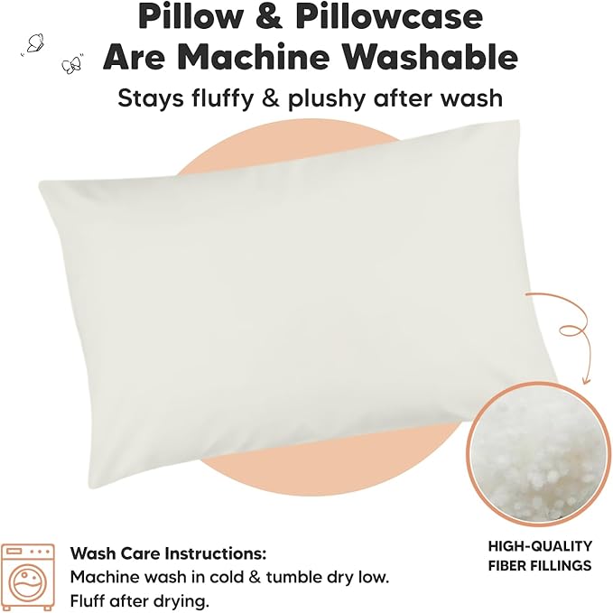 Toddler Pillow with Pillowcase - 13x18 My Little Dreamy Kids Travel Bed Pillows for Sleeping, Organic Cotton Small Pillowcase, Soft & Breathable, Machine Washable, Toddlers 2-5 years old (Pearl Gray)