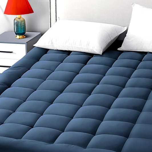 EASELAND California King Mattress Pad Pillow Top Mattress Cover Quilted Fitted Mattress Protector Long 8-21" Deep Pocket Cooling Mattress Topper (72x84 Inches, Dark Blue)