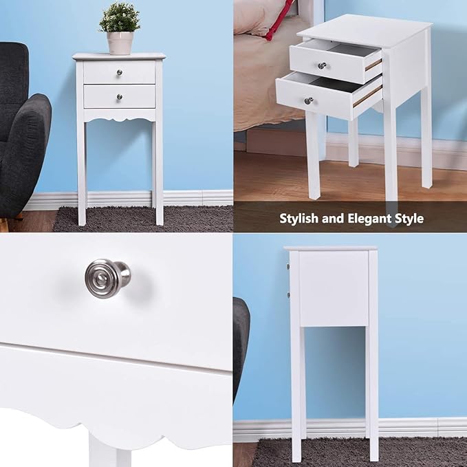 ARLIME Side Table with 2 Drawers, Bedroom Nightstand, Storage Accent Table, Small Tall End Table Beside Sofa, Multi-Purpose Living Room Home Cabinet, 16.0’’ x 13.0’’ x 30.0’’ (White)
