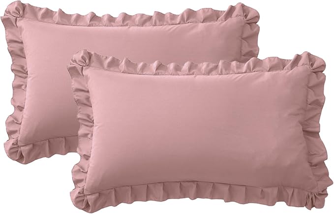 Ruffle Pillow Cases King Size Set of 2 – Soft Wrinkle Resistant Brushed Microfiber Ruffled Pillowcases –Envelope Pillow Shams Cover Festive Gift for Hotels, Guest Rooms 20x36 Inch (Pink)