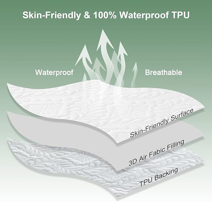 Sufdari Queen Waterproof Mattress Protector, Waterproof Mattress Cover,Breathable & Noiseless Mattress Pad, Waterproof Quilted Fitted Sheet Fits Up to 8-18" Deep Pocket