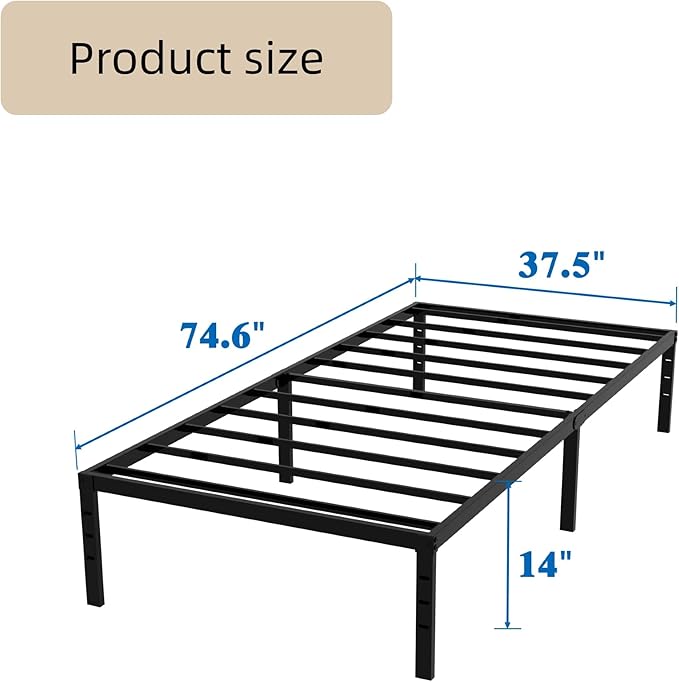 FONTOI Twin Bed Frames, 14 Inch Twin Size Metal Bed Frame with Underbed Storage Space, Heavy Duty Metal Slat Support, Platform Bed with No Box Spring Needed, Noise-Free & Easy Assembly, Black