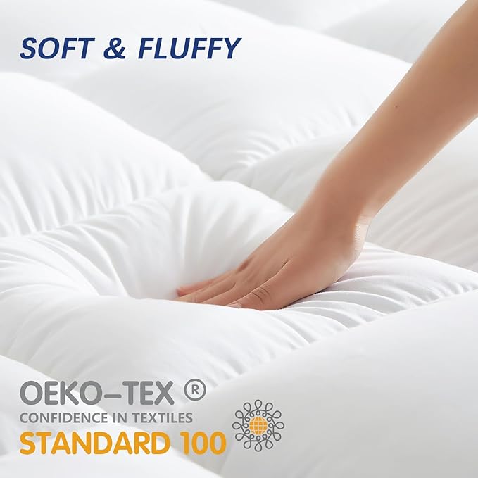 CYMULA King Mattress Topper, Cooling Pillow Top Mattress Topper for King Size Bed, Thick Mattress Pad with Elasticated Deep Pockets, Soft Firm Plush Down Alternative Fill Mattress Protector