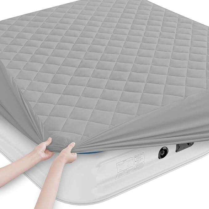 Queen Mattress Pad, Soft Quilted Air Mattress Topper Queen with Extra Deep Pocket, Breathable and Noiseless Air Mattress Cover Mattress Pad Fits Up to 23 Inch, Grey