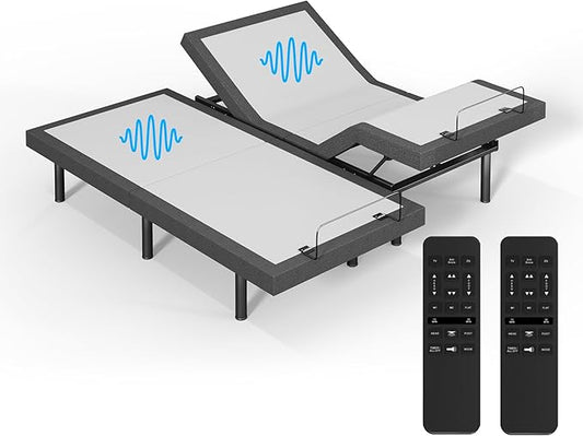 Adjustable Bed Frame with Wireless Remote - Comfortable Zero Gravity Massage with Head & Foot Incline, Dual USB Charge & Under-Bed Nightlights - Powder Coated Split King adjustable Base
