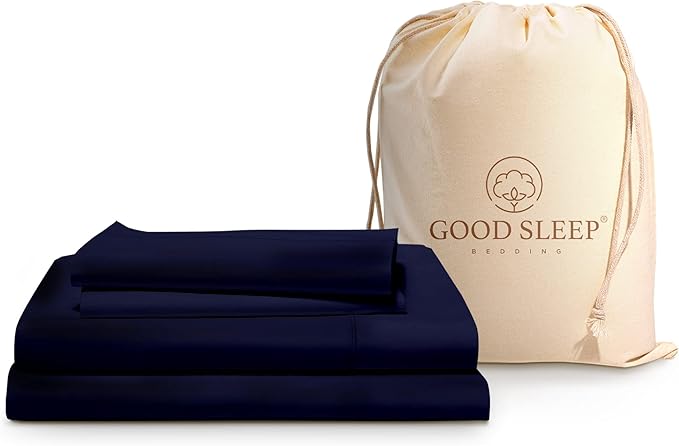 Good Sleep Bedding California King Sheets, 4 Piece, 100% Egyptian Cotton Cal King Sheets, Sateen Weave Bed Sheets, Ultra-Soft, 16" California King Sheet Sets Deep Pocket - Navy Blue