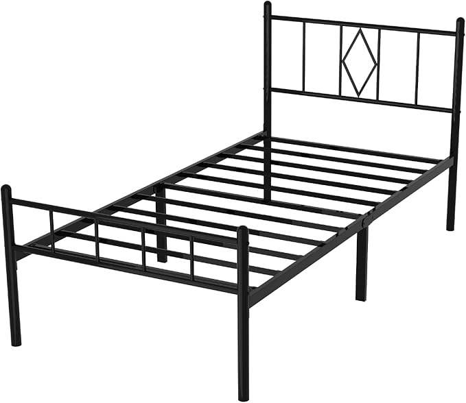 FONTOI Twin Size Bed Frame, 14 Inch Metal Platform Bed with Iron-Art Headboard & Footboard, Max 3500lbs Metal Slat Support, Classic Bed Frame with Under Bed Storage & No Box Spring Needed, Black