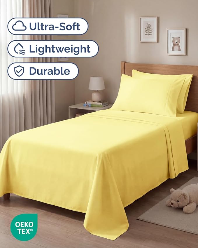Twin 4 Piece Sheet Set - Comfy, Breathable & Cooling - Hotel Luxury Bedding for Women, Men, Kids, Teens and Children - 1 Flat & 1 Fitted Sheet & 2 Pillowcases w/ Deep Pockets - Wrinkle Free - Yellow