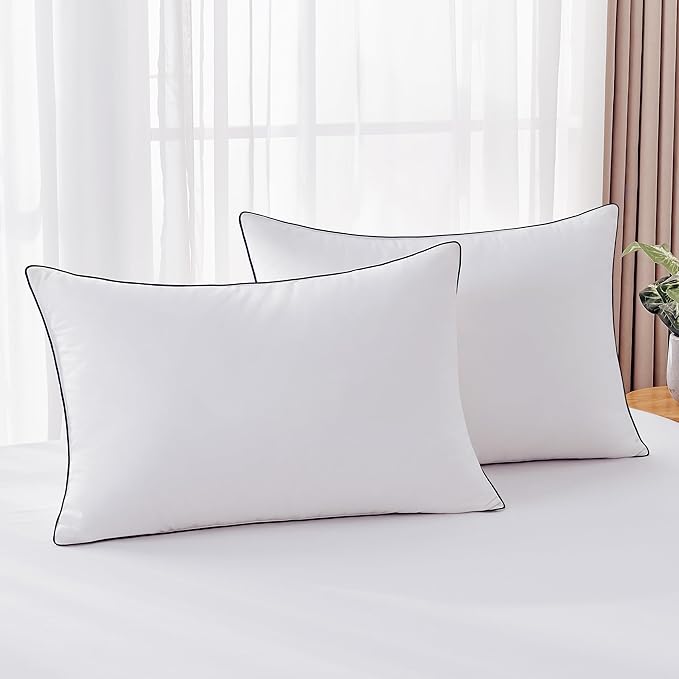 Feather Down Pillows Queen Size Set of 2, Luxury Hotel Collection Bed Pillow 2 Pack, Airyfil™ Powered Fillings & Feathers Pillow，Fluffy Plush for Side Sleepers,Firm, 20x30 in.