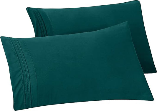 Elegant Comfort Solid Pillowcases 1500 Premium Hotel Quality Microfiber - Smooth Weave, Wrinkle and Fade Resistant, Easy Slip-On, 2-Piece Set, King Pillowcase, Marine Teal