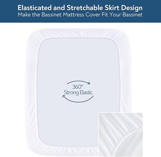 Bassinet Mattress Pad Cover 28" x 23" - Fit for 4moms Breeze Plus Bassinet, 2 Pack Waterproof & Quilted Bedside Crib Mattress Protector, Cotton Terry Surface