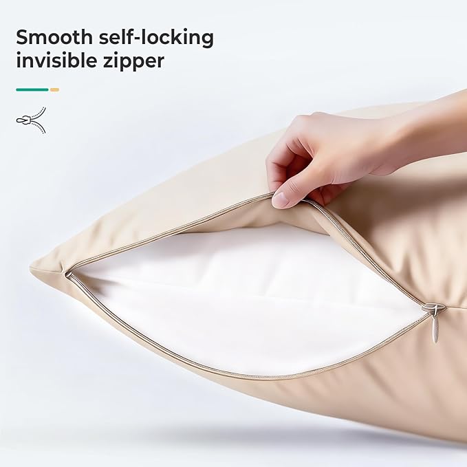 Cooling Curved Queen Pillow Case for Sider Sleeper Breathable Cool Silky Soft Pillow Cover with Zipper for Hot Sleepers,Hair and Skin Friendly,Taupe,1 Pack,20x30IN
