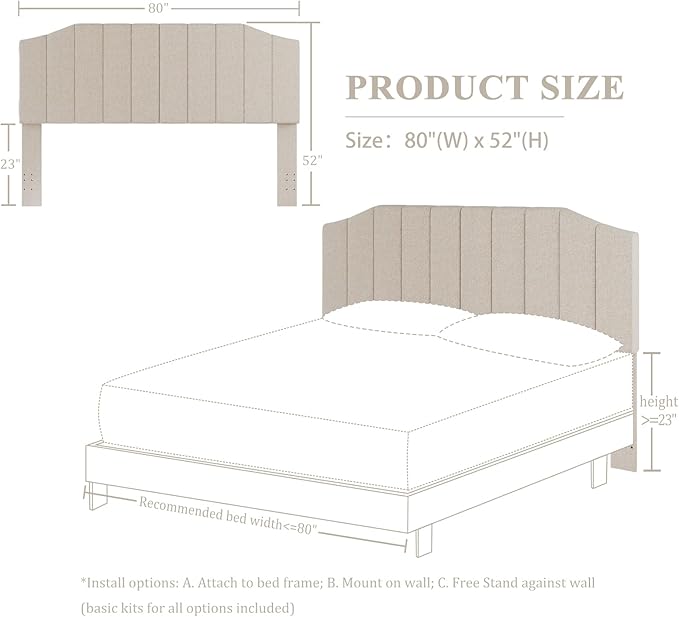 Furpopup King Size Headboard Only, Linen Upholstered Headboard King/California King Size Wall Mount and Bed Frame Mount, Featuring High-Density Sponge Padding Easy Assembly Comfort Style-Beige