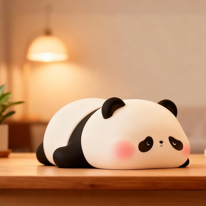 FAMIDUO Panda Night Light for Kids, Silicone Squishy LED Lamp, Food Grade BPA-Free Nursery Nightlight, 3-Level Dimmable Rechargeable, Portable Bedside Desk Decor for Baby Boys Girls, Funny Panda Gifts