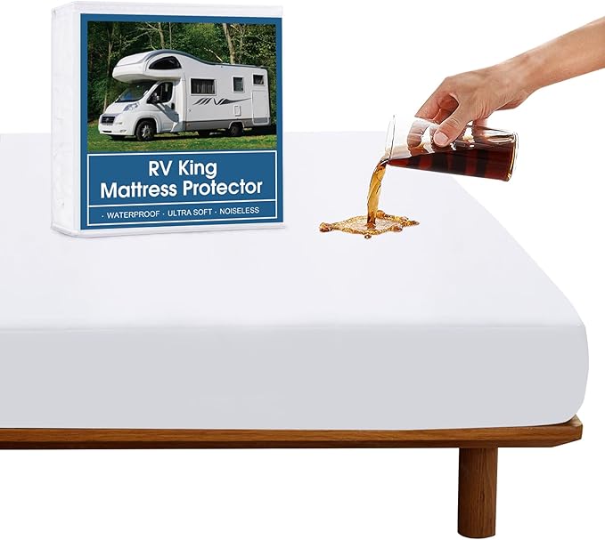 RV King Mattress Protector Waterproof for 72''×80'' up to14'' Depth, Ultra Soft & Breathable Smooth Top Fitted Mattress Cover Skin-Friendly Machine Washable