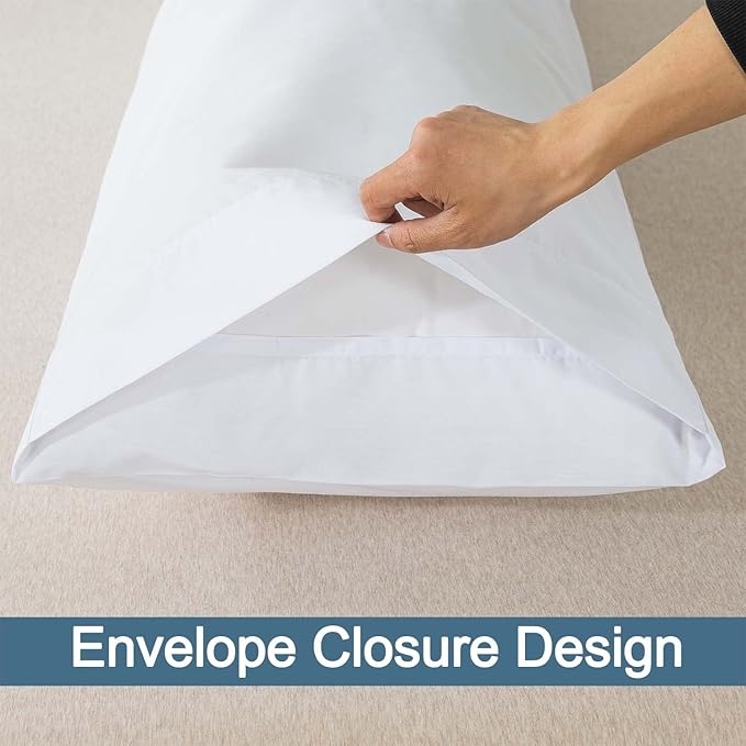 WhatsBedding Body Pillow Cover Cotton Fabric, Long Pillowcase Breathable & Skin-Friendly, Envelope Closure - White (20x54 inch)