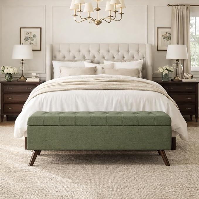 HomePop Modern Tufted Storage Bench - Moss Green