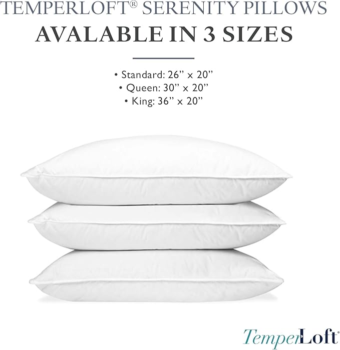 Manchester Mills TemperLoft Serenity Pillows King (Set of 2), Down/Down Alternative Fill, 20x36, 100% Cotton Cover, Found in Leading Hotels Nationwide Hospitality Quality Delivered to Your Home