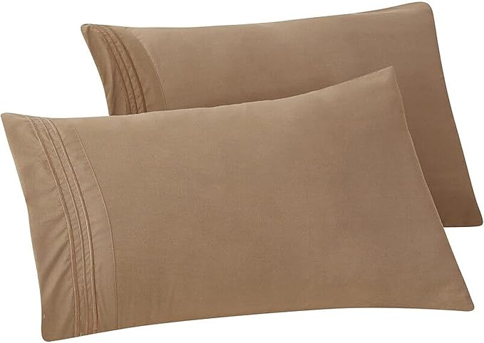 Elegant Comfort Solid Pillowcases 1500 Premium Hotel Quality Microfiber - Smooth Weave, Wrinkle and Stain Resistant, Easy Slip-On, 2-Piece Set, Standard/Queen Pillowcase, Taupe