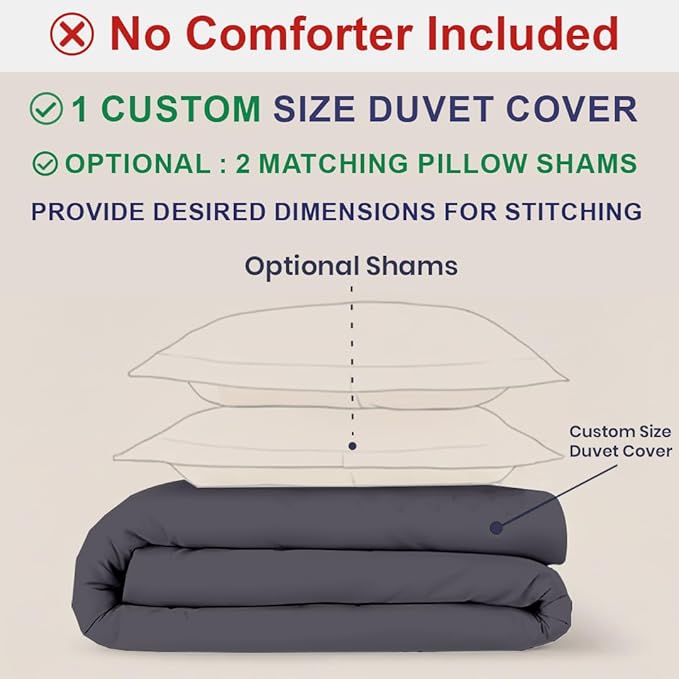 Kotton Culture Custom Duvet Cover - 100% Egyptian Cotton 600 Thread Count Soft Premium Breathable Customizable Comforter Cover(Desired Dimensions)- Zipper Closure & 7 Internal Ties - Grey