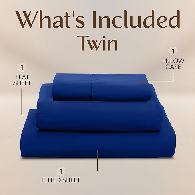 Utopia Bedding Twin Sheet Set – 3 Piece Bed Sheets for Twin Size Bed, Soft and Breathable Microfiber, Includes 1 Fitted Sheet, 1 Flat Sheet and 1 Pillowcase – Oeko Tex (Royal Blue)