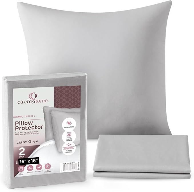 CIRCLESHOME Throw Pillow Protectors - 100% Cotton Breathable Pillowcases - 16 X 16 Square Pillowcases - Protects Pillows from Dirt, Dust and Debris (Square Pillow - 4 Pack- 16x16)