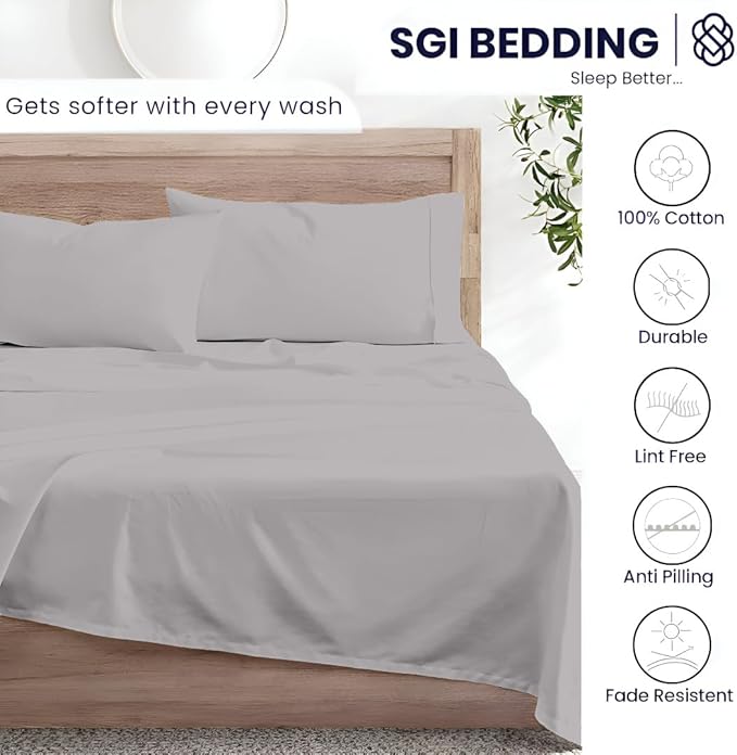 SGI bedding 100% Egyptian Cotton Sheets California King Size – 600 Thread Count Sheets Set, Soft, Cooling, 15" Deep Pocket, Luxury Hotel Bedding, Breathable, Durable - Silver