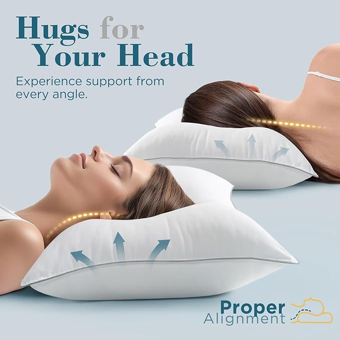 viewstar Bed Pillows Queen Sizes Set of 2, Hotel Quality Cooling Down Alternative Gusseted Pillows for Side, Back, or Stomach Sleepers, Double Stitch White