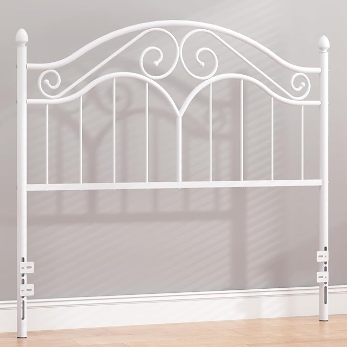Elephance Headboard for Full Size Bed Frame, Vintage Platform Bed Metal Headboard Only, Height Adjustable, Sturdy and Stable, Full Size, Easy Assembly,White