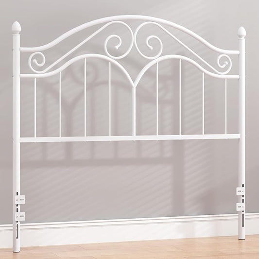 Elephance Headboard for Full Size Bed Frame, Vintage Platform Bed Metal Headboard Only, Height Adjustable, Sturdy and Stable, Full Size, Easy Assembly,White