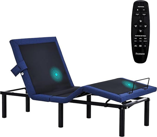 Fromann Adjustable Bed Frame Twin, Adjustable Bed Base with Wireless Remote and USB Ports, Zero Gravity, Massage, Head & Foot Incline, Under-Bed Lights, Anti-Snore