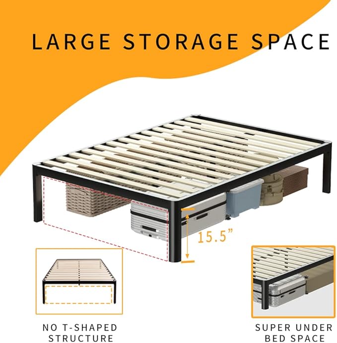 MAF Metal 18 Inch Full Size Platform Bed Frame with Anti-Collision Round Legs, Black 3500 Lbs Heavy Duty Bed Frame with Wood Slats, No Box Spring Needed, Easy Assembly