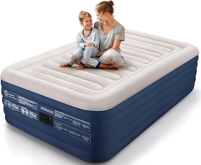 KINGJERRY Twin XL Air Mattress with Built in Pump, Upgraded 5-Layer Air Chamber, 18" Raised Inflatable Mattress, 500 lbs Heavy-Duty Support, 48Hr Leak-Tested Blow Up Bed for Home Guests & Camping