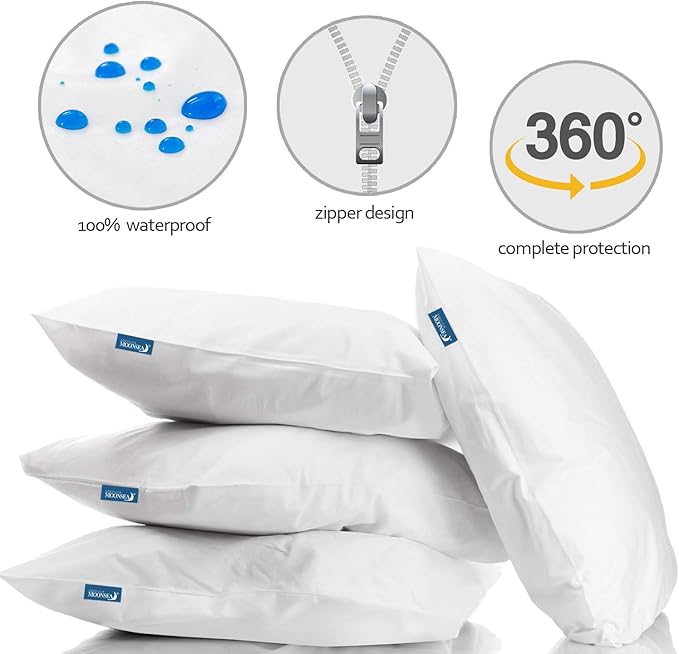 Moonsea King Pillow Protectors Waterproof 2 Pack, Zippered King Size 20x36 inch Pillow Protector, Pillow Covers Encasement Pillow Case White